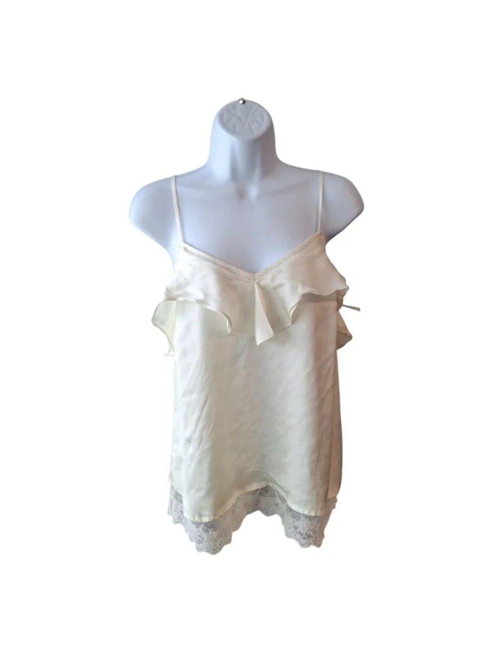 Willow & Clay Cream Ruffle Lace Trim Camisole Top Small Adjustable Straps